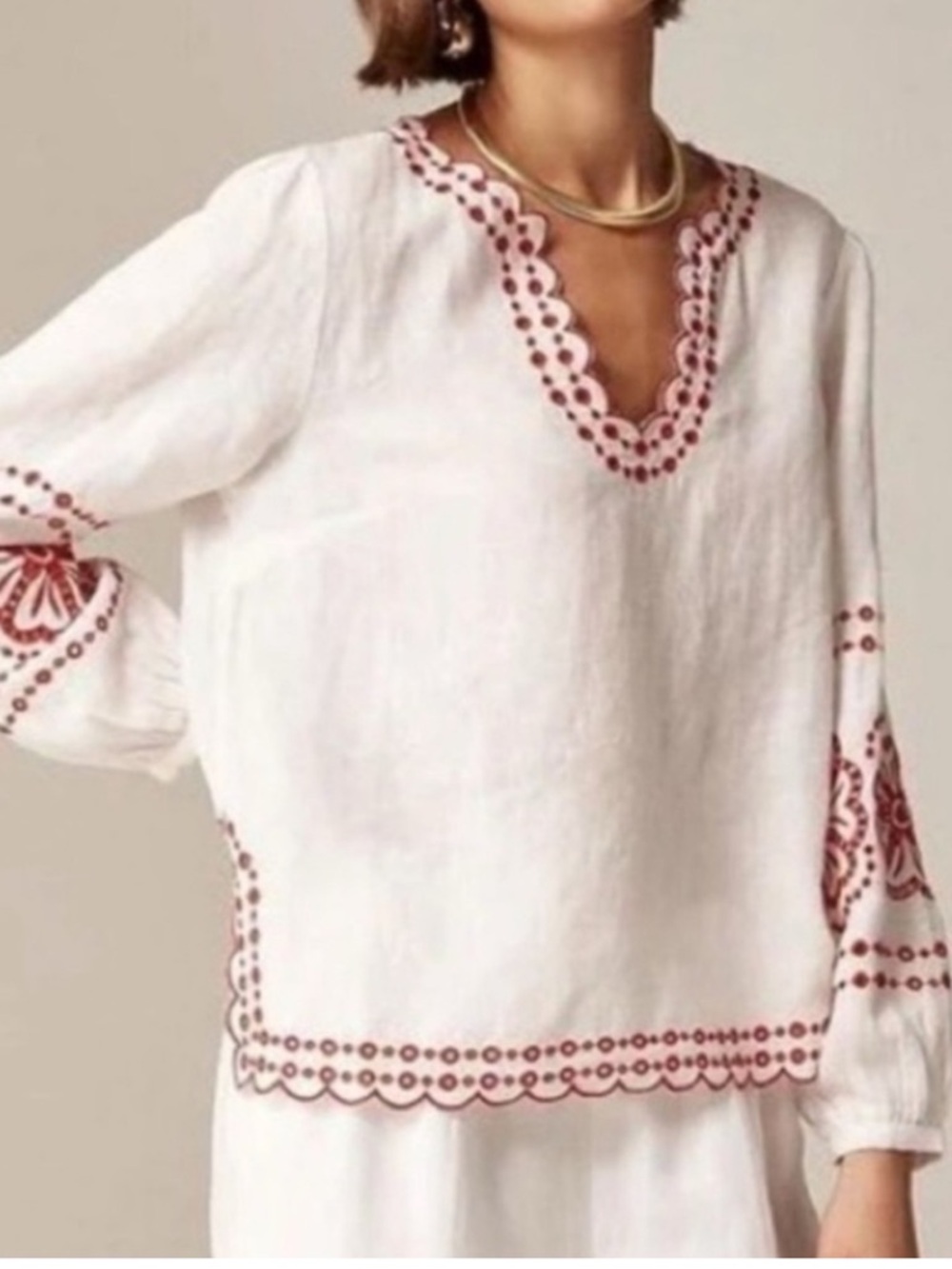 J.Crew Bungalow Embroidered Top in Linen